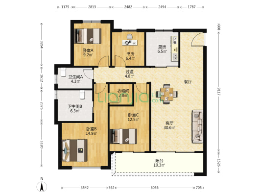 绿城·滨河鸣翠 4室1厅2卫 145平方