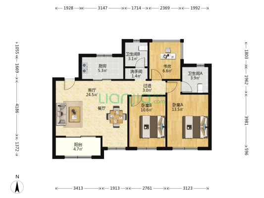 首开棠前如苑 3室1厅3卫 98平方