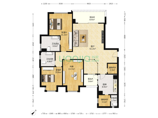 武汉天地二期A8 3室1厅3卫 161平方
