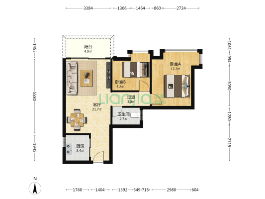 广福家和公馆 2室1厅1卫 76平方