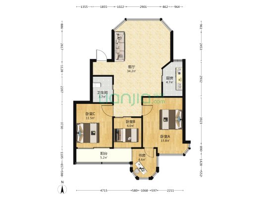 中梁印象锦园 4室1厅1卫 89平方