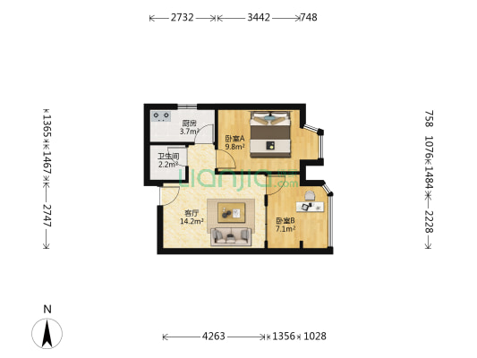 泉水人家 2室1厅1卫 52平方