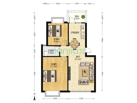 鑫丰丽景东区 2室1厅1卫 82平方