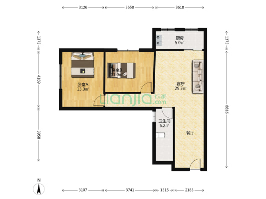 龙腾国际 2室1厅1卫 86平方