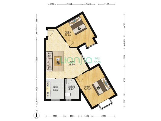 龙之梦W区 2室1厅1卫 88平方