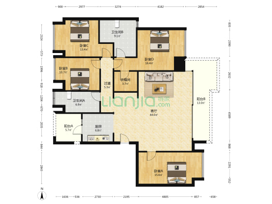 香港置地云山岳北区 4室1厅2卫 170平方