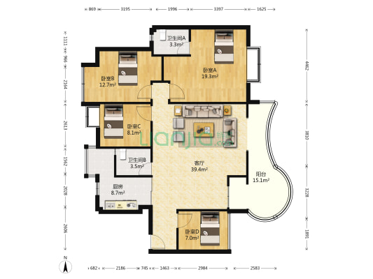 同华里 4室1厅2卫 133平方