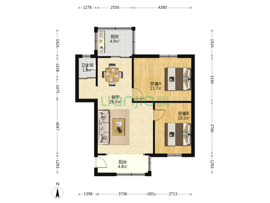 攀宾家属楼 2室1厅1卫 73平方