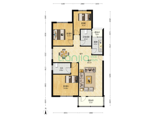 金海岸大道445号 3室1厅2卫 116平方
