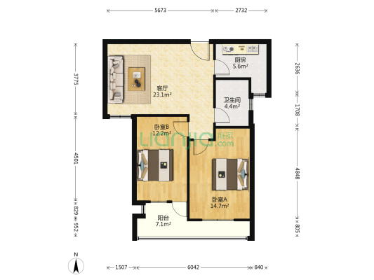 阳澄湖畔花苑一区 2室1厅1卫 77平方