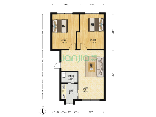 信江中路45号 2室1厅1卫 75平方