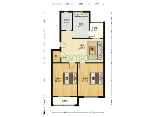 天穆顺义里 2室1厅1卫 96平方