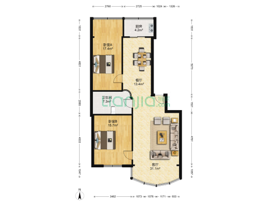 荣景公寓 2室2厅1卫 114平方