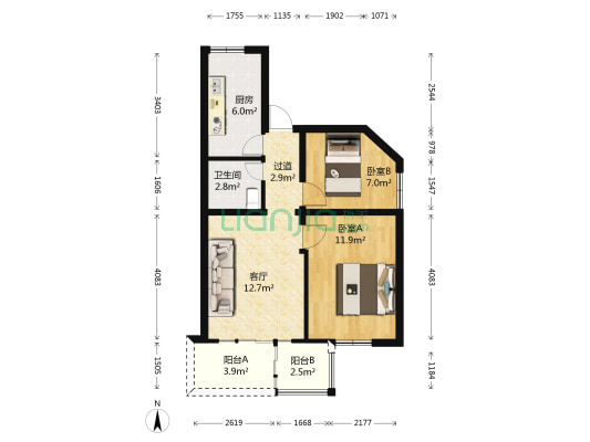 桂枝里新村 2室1厅1卫 60平方