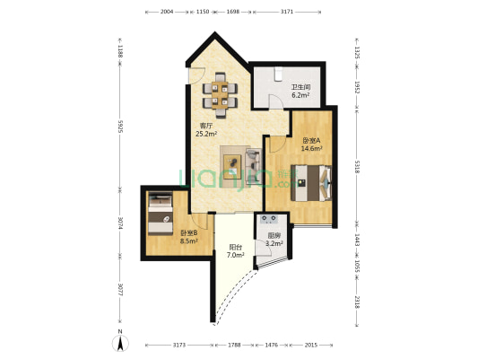 君临海域 2室1厅1卫 62平方