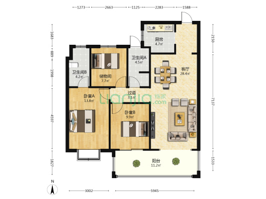 保利城喻梦园 2室1厅2卫 117平方