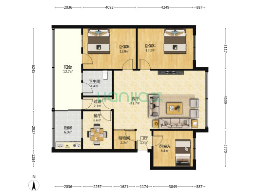 天城东路418号 3室2厅1卫 126平方