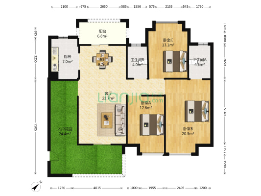 裕港豪庭二期 3室2厅2卫 139平方