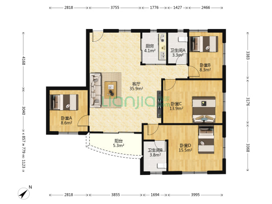 兆康楼 4室1厅2卫 131平方