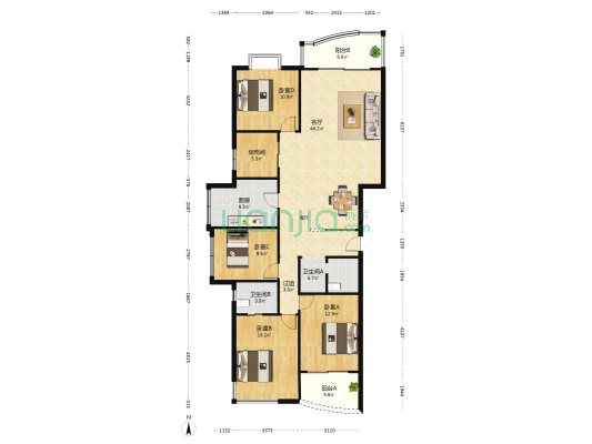 闽江春晓 4室1厅2卫 157平方