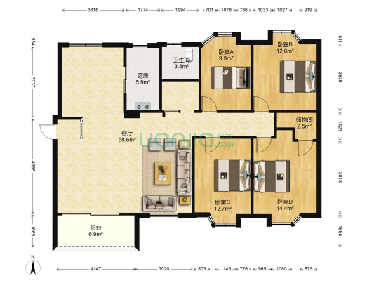 聚旺金 4室1厅1卫 167平方