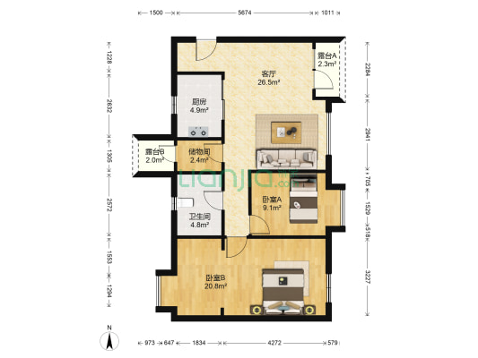 东丽湖万科城阅桦苑 2室1厅1卫 87平方