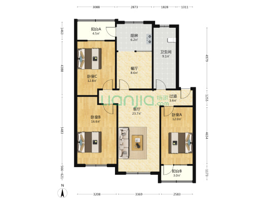 电科41研究所家属楼 3室2厅1卫 119平方