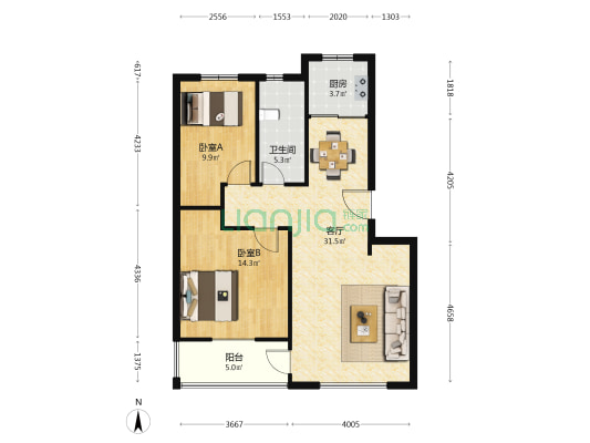 国奥新天居一期 2室1厅1卫 79平方