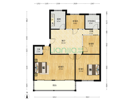 南粮花园 4室1厅2卫 123平方