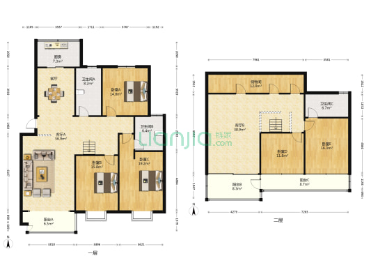 润州花园二区 5室2厅3卫 225平方