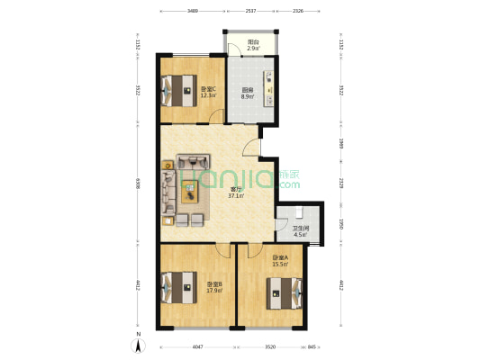 新都银座 3室1厅1卫 128平方