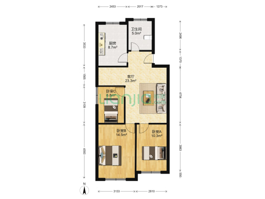 书院一支路 3室1厅1卫 81平方