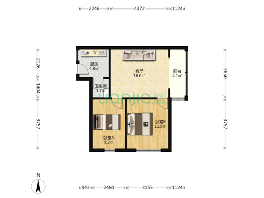 驿前横里6号 2室1厅1卫 57平方