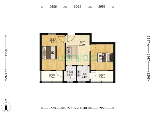 电业局家属楼 2室1厅1卫 59平方