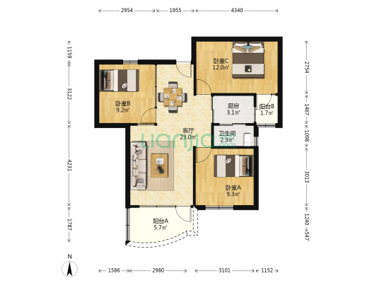 祥日苑 3室1厅1卫 80平方
