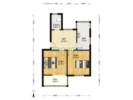干休四所 2室1厅1卫 62平方