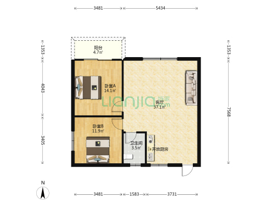 侨建公寓 2室1厅1卫 83平方