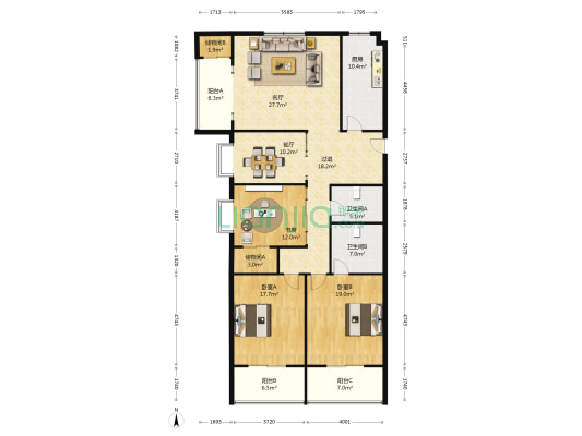 铁路局小区 3室2厅2卫 171平方