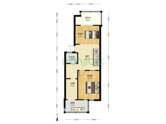 丛台路24号院 2室1厅1卫 60平方