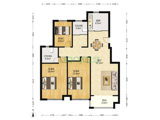 塘市花苑 3室1厅2卫 131平方