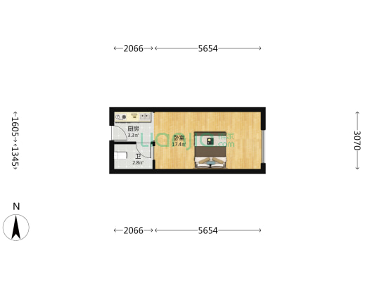 东盈商业广场 1室0厅1卫 34平方