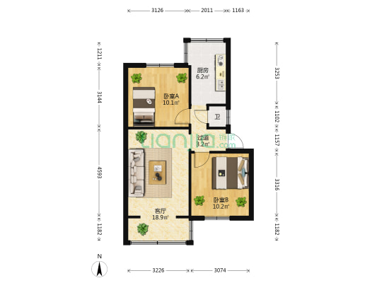 昆明市疾控预防控制中心 2室1厅1卫 51平方