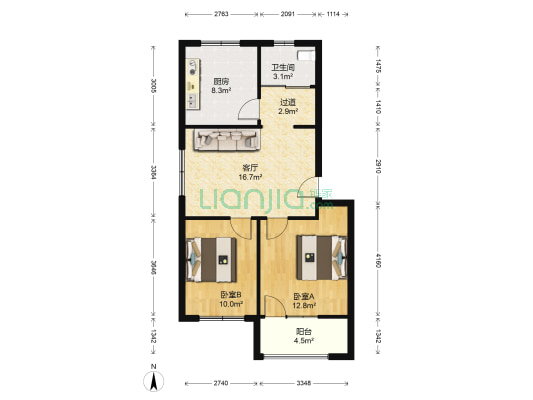 世纪阳光佳苑世纪村 2室1厅1卫 81平方