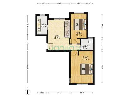 鹤沙航城汇仁馨苑 2室1厅1卫 75平方