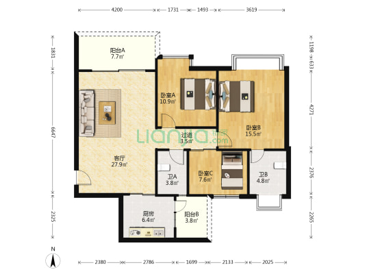 海逸盛世桃园 3室1厅2卫 110平方