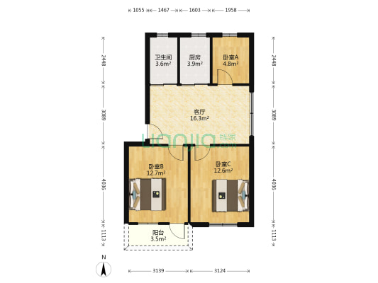 市府路南一巷 3室1厅1卫 74平方