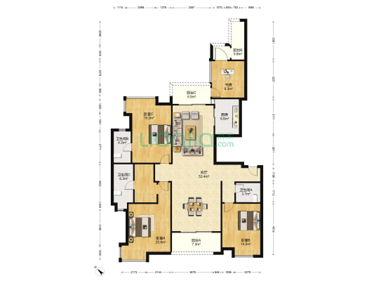 雅居乐御宾府 4室1厅3卫 196平方