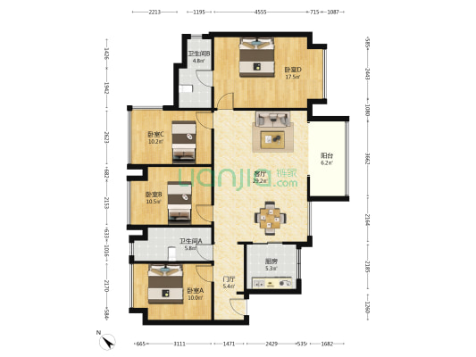 海口时光里 4室1厅2卫 127平方