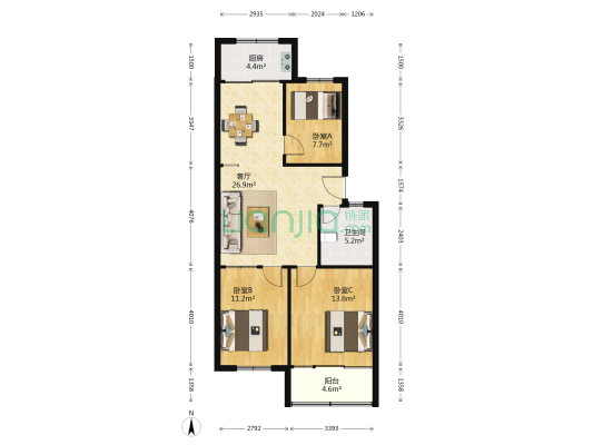 永利小区 3室1厅1卫 90平方