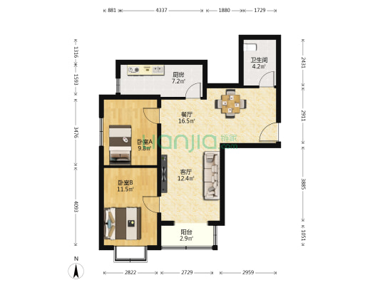 世纪佳苑 2室2厅1卫 90平方